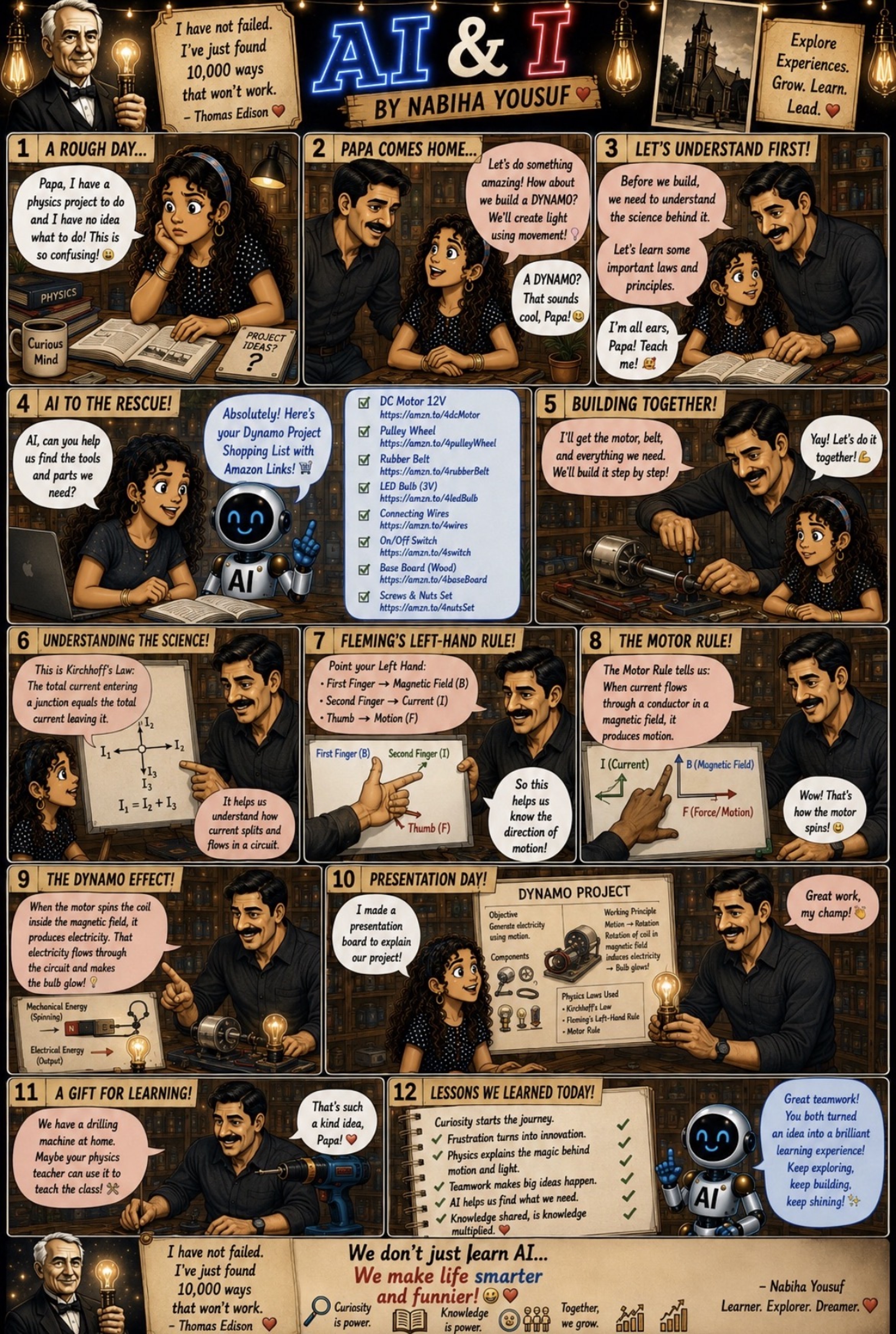 Papa, the Dynamo and Fleming's Rule — illustrated AI & I story